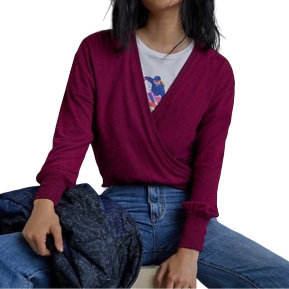 Anthropologie v neck,wrap, maroon rocio hacci sweater size XS - Picture 4 of 7